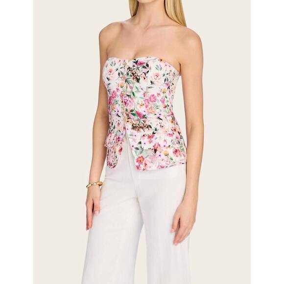 NEW GENERATION LOVE quinn floral linen vestier top in zesty floral white pink - Picture 3 of 7